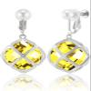 Clip On Big Yellow Crystal Dangle Earrings for Women (Nov-Citrine-White Gold)