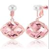 Clip On Big Rose Quartz Crystal Dangle Earrings for Women (Oct-Pink-Rose Gold) view 1