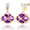 Clip On Big Dark Purple Crystal Dangle Earrings for Women (Feb-Amethyst-14K Gold)