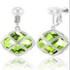 Clip On Big Light Green Crystal Dangle Earrings for Women (Aug-Peridot-White Gold) view 1