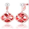 Clip On Big Red Crystal Dangle Earrings for Women (Jul-Ruby-Rose Gold) view 1