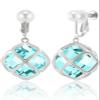 Clip On Big Light Blue Crystal Dangle Earrings for Women (Mar-Aquamarine-White Gold) view 1