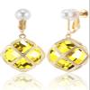 Clip On Big Yellow Crystal Dangle Earrings for Women (Nov-Citrine-14K Gold) view 1