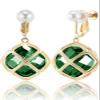 Clip On Big Dark Green Crystal Dangle Earrings for Women (May-Emerald-14K Gold Plated) view 1
