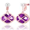 Clip On Big Dark Purple Crystal Dangle Earrings for Women (Feb-Amethyst-Rose Gold) view 1