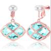 Clip On Big Light Blue Crystal Dangle Earrings for Women (Mar-Aquamarine-Rose Gold) view 1