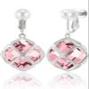 Clip On Big Rose Quartz Crystal Dangle Earrings for Women (Oct-Pink-White Gold Plated) view 1