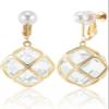 Clip On Big Clear Crystal Dangle Earrings for Women (Apr-Diamond-14K Gold) view 1