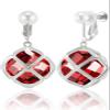 Clip On Big Dark Red Crystal Dangle Earrings for Women (Jan-Garnet-White Gold) view 1