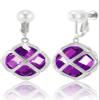 Clip On Big Dark Purple Crystal Dangle Earrings for Women (Feb-Amethyst-White Gold) view 1