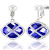 Clip On Big Dark Blue Crystal Dangle Earrings for Women (Sept-Sapphire-White Gold) view 1