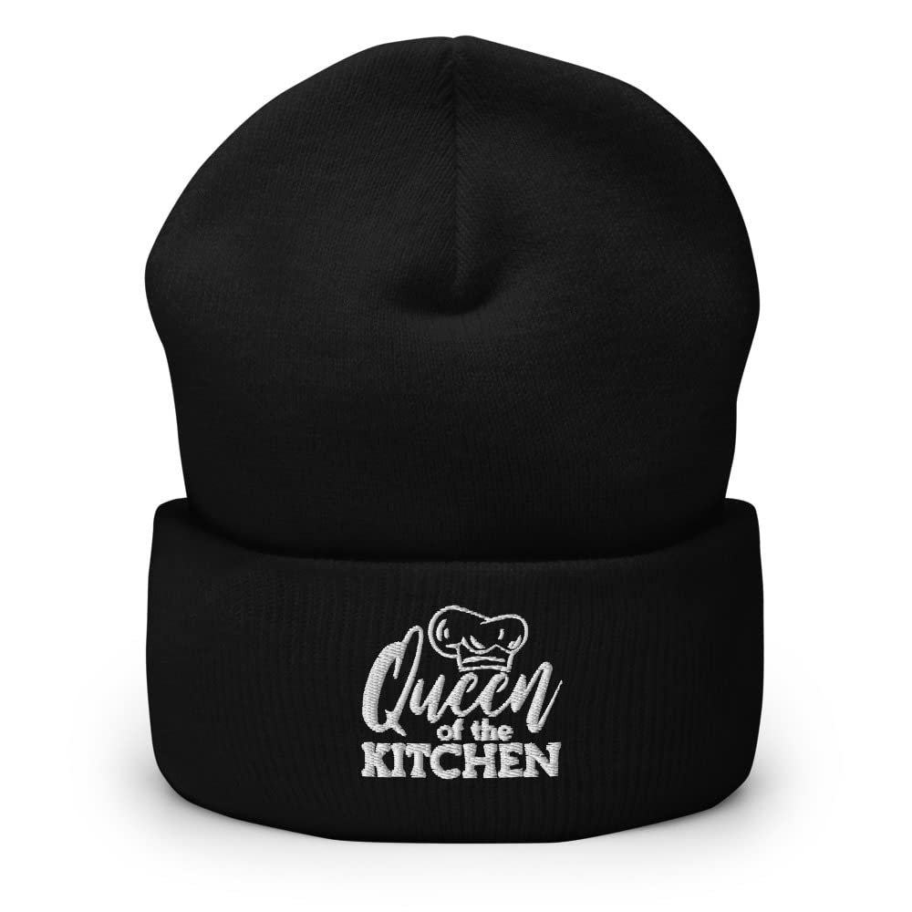 Female Chef Embroiderd Beanie Hat, Queen of The Kitchen, Kitchen Lover, Mom Cooking Gift Black
