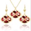 Qinpan 14MM Crystal Pendant Drop Dangle Necklace Earrings Set for Women Glod Plated Costume Jewelry Sets, 38*17.8mm, Yellow Gold, Garnet view 1