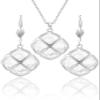 Qinpan 14MM Crystal Pendant Dangle Necklace Earrings Sets for Women Glod Plated Costume Jewelry, 38*17.8mm, Platinum, Diamond view 1