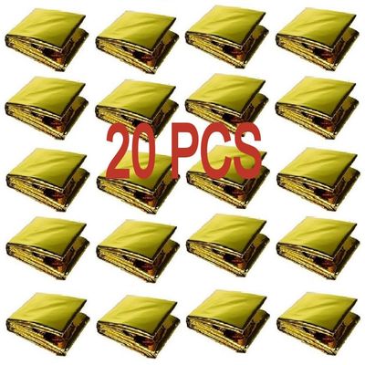 GALAXYLENSE 20 Packs Mylar Thermal Blanket for Survival Emergency First Aid Kits Army Outdoors Hiking Camping Bug Out Trauma Desert All Weather Condition Protection One Side Gold/One Side Silver