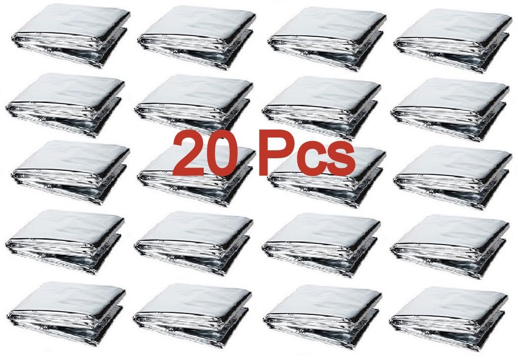 GALAXYLENSE 20 Packs Thermal Mylar Blanket Emergency for Survival First Aid Kits Army Outdoors Hiking Camping Bug Out Trauma Desert All Weather Condition Protection Silver Color