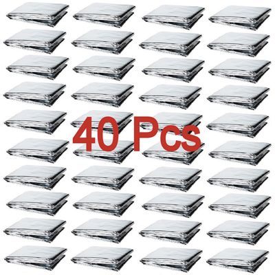 GALAXYLENSE 40 Packs Thermal Mylar Blanket Emergency for Survival First Aid Kits Army Outdoors Hiking Camping Bug Out Trauma Desert All Weather Condition Protection Silver Color