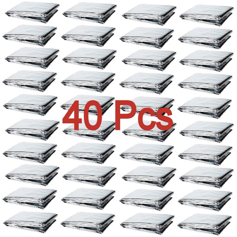 GALAXYLENSE 40 Packs Thermal Mylar Blanket Emergency for Survival First Aid Kits Army Outdoors Hiking Camping Bug Out Trauma Desert All Weather Condition Protection Silver Color