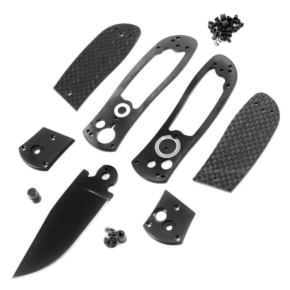 EZSMITH Knife Making Kit - SS 3.0 - DIY Button Lock Folding Knife - (Parts Kit) - (Blackout Finish) - (w/Pre-machined Carbon Fiber Handle Scales) - (Gift Boxed) - (USA Design) - (by KnifeKits)