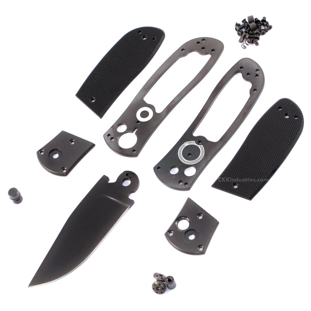 EZSMITH Knife Making Kit - SS 3.0 - DIY Button Lock Folding Knife - (Parts Kit) - (Blackout Finish) - (w/Pre-machined Textured Black G10 Handle Scales) - (Gift Boxed) - (USA Design) - (by KnifeKits)