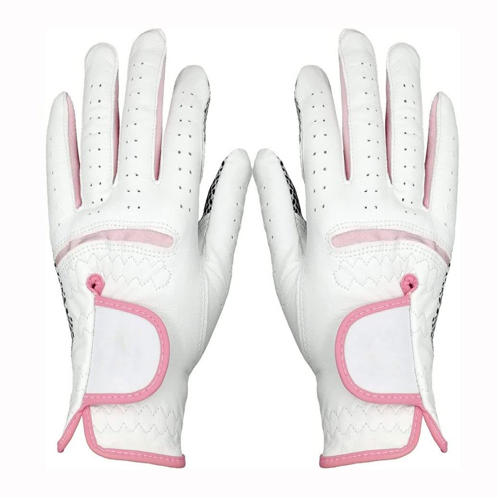 XARONF Womens Leather Golf Glove 1 Pair, Left Right Hand White Golf Glove fit Woman Girl, Size Small Medium Large XL (Size : 21)