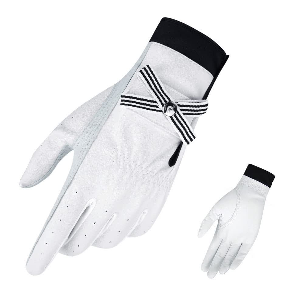 XARONF Golf Gloves, Womens Leather Golf Glove Left Hand and Right Hand Gloves, 1 Pair (Size : 17)