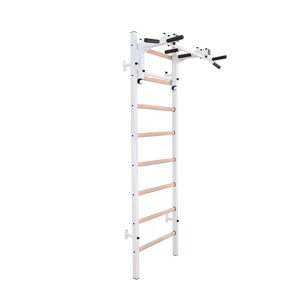 BenchK 231W Wallbars, Certified Stall Bars with Multifunctional Convertible Steel 6-Grip Pull Up Bar that can also be used as a Barbell Holder, Wall Mounted for Home Workout, Full Body Stretching, Gym