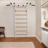 BenchK 231W Wallbars, Certified Stall Bars with Multifunctional Convertible Steel 6-Grip Pull Up Bar that can also be used as a Barbell Holder, Wall Mounted for Home Workout, Full Body Stretching, Gym view 4