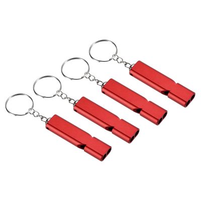 PATIKIL Emergency Survival Whistle, 4 Pack Double Tubes Whistles Super Loud Aluminum Whistles with Lanyard Keychain for Outdoor Camping Hiking, Red