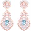 Clip On Light Blue Crystal Dangle Non Pierced Earrings for Women (Mar-Aquamarine-Rose Gold Plated) view 1