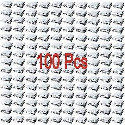 GALAXYLENSE Emergency Mylar Thermal Blanket for Survival First Aid Kits Army Outdoors Hiking Camping Bug Out Trauma Desert All Weather Condition Protection (100 Packs Silver)