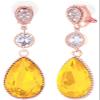Clip On Yellow Crystal Dangle Non Pierced Earrings for Women (Nov-Citrine-Rose Gold Plated) view 1