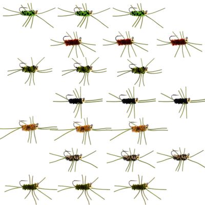 The Fly Fishing Place Tungsten Bead Jigged Pat's Rubber Legs Nymph Assortment Fly Fishing Flies - Trout and Bass Wet Fly Pattern - 21 Flies 7 Colors Hook Size 10