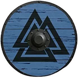 R.K GLOCAL ENTERPRISES Medieval Shield Viking Wooden Medieval Round Norse 24 Battle Armor Warrior Handmade Gift (Blue/Black)