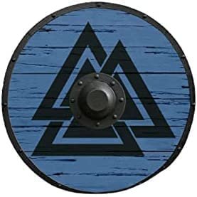 R.K GLOCAL ENTERPRISES Medieval Shield Viking Wooden Medieval Round Norse 24 Battle Armor Warrior Handmade Gift (Blue/Black)