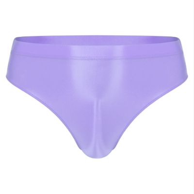 Alvivi Men's High Waisted Oily Smooth Underwear Full Cover Bulge Pouch Bikini Briefs Glossy Panties Light Purple A XX-Large