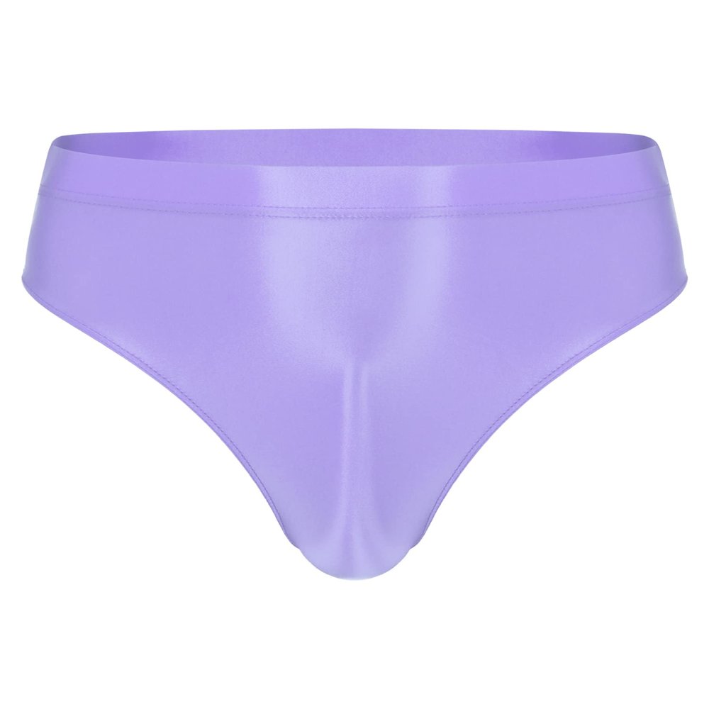 Alvivi Men's High Waisted Oily Smooth Underwear Full Cover Bulge Pouch Bikini Briefs Glossy Panties Light Purple A XX-Large