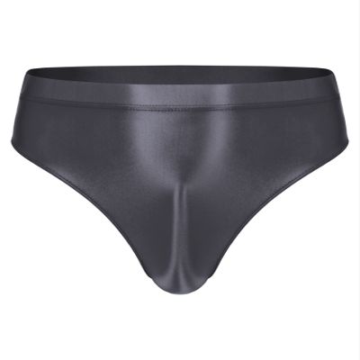Alvivi Men's High Waisted Oily Smooth Underwear Full Cover Bulge Pouch Bikini Briefs Glossy Panties Grey A Large