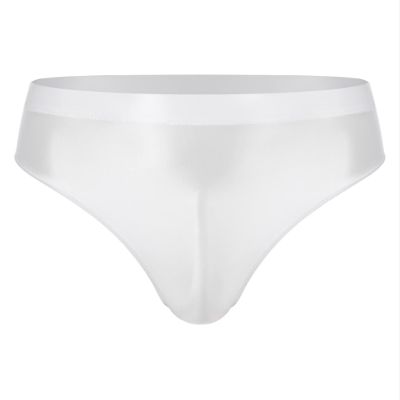Alvivi Men's High Waisted Oily Smooth Underwear Full Cover Bulge Pouch Bikini Briefs Glossy Panties White A Large