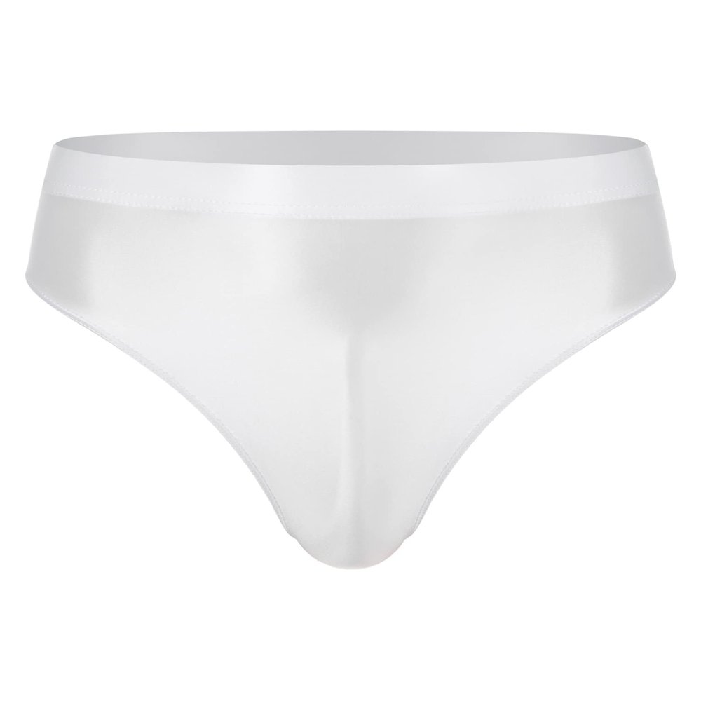 Alvivi Men's High Waisted Oily Smooth Underwear Full Cover Bulge Pouch Bikini Briefs Glossy Panties White A Large