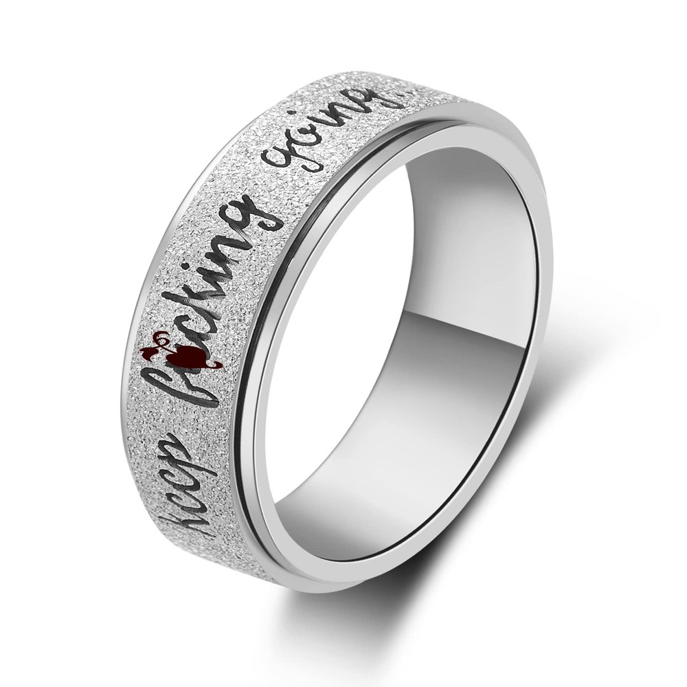 LuckyAmor Fidget Ring Men Anti Anxiety Ring:Personalized Inspirational Mantra 8MM Width Stainless Steel Silver Black Rainbow Spinning Ring for Men Friend Encouragement Gift size 7-12