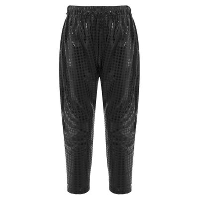 Aislor Girls Boys Glitter Sequins Hip Hop Jazz Street Modern Solo Dance Harem Pants Sweatpants Performance Trousers Black 6-7 Years