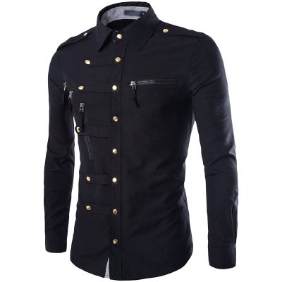Maiyifu-GJ Men's Casual Business Dress Shirt Regular Fit Button Down Shirts Solid Slim Fit Long Sleeve Western Shirts (Black,X-Large)