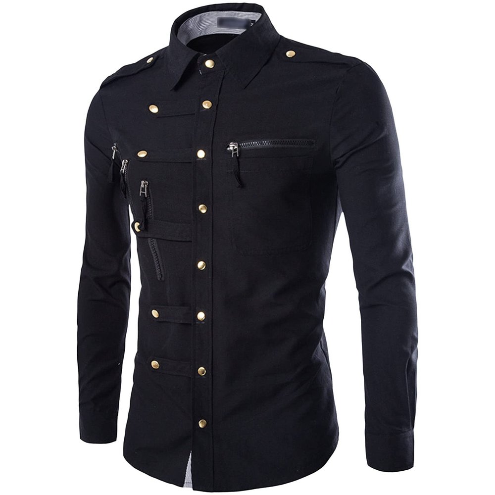 Maiyifu-GJ Men's Casual Business Dress Shirt Regular Fit Button Down Shirts Solid Slim Fit Long Sleeve Western Shirts (Black,X-Large)