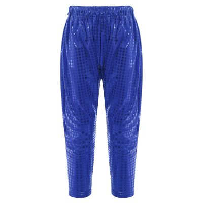 Aislor Girls Boys Glitter Sequins Hip Hop Jazz Street Modern Solo Dance Harem Pants Sweatpants Performance Trousers Royal Blue 7-8 Years