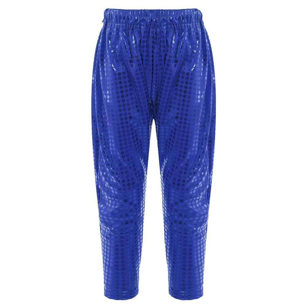Aislor Girls Boys Glitter Sequins Hip Hop Jazz Street Modern Solo Dance Harem Pants Sweatpants Performance Trousers Royal Blue 7-8 Years