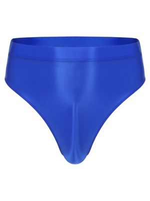 Alvivi Men's High Waisted Oily Smooth Underwear Full Cover Bulge Pouch Bikini Briefs Glossy Panties Blue A Large
