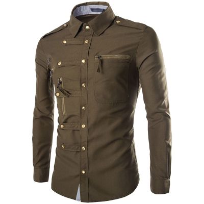 Maiyifu-GJ Men's Casual Business Dress Shirt Regular Fit Button Down Shirts Solid Slim Fit Long Sleeve Western Shirts (Armygreen,XX-Large)
