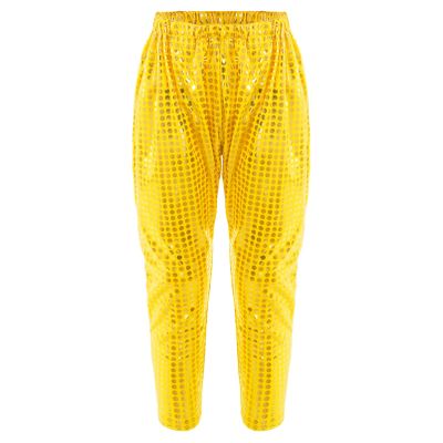 Aislor Girls Boys Glitter Sequins Hip Hop Jazz Street Modern Solo Dance Harem Pants Sweatpants Performance Trousers Gold 13-14 Years