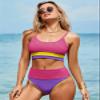 Herseas Womens Color Block Ribbed High Waisted 2 Piece Bestselling Bikini Plus Size Swimsuit Bathing Suits for Teen Girls 2025 Rose Colorblock Medium 8 10 view 2
